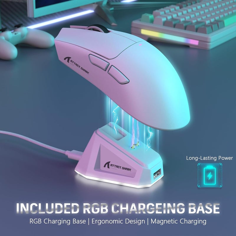 Magic-Refiner Attack Shark X11 59g Superlight Wireless Gaming Mouse with Magnetic RGB Charging Dock，BT/2.4G Wireless/Wired Mouse, 22000 DPI，5 Programmable Buttons for PC/Laptop/Mac（White） - Image 3